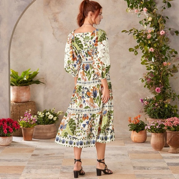 🌺🎉HP🎉🌺 NWOT Farm Rio Summer Garden Lace Midi Dress - Picture 6 of 16